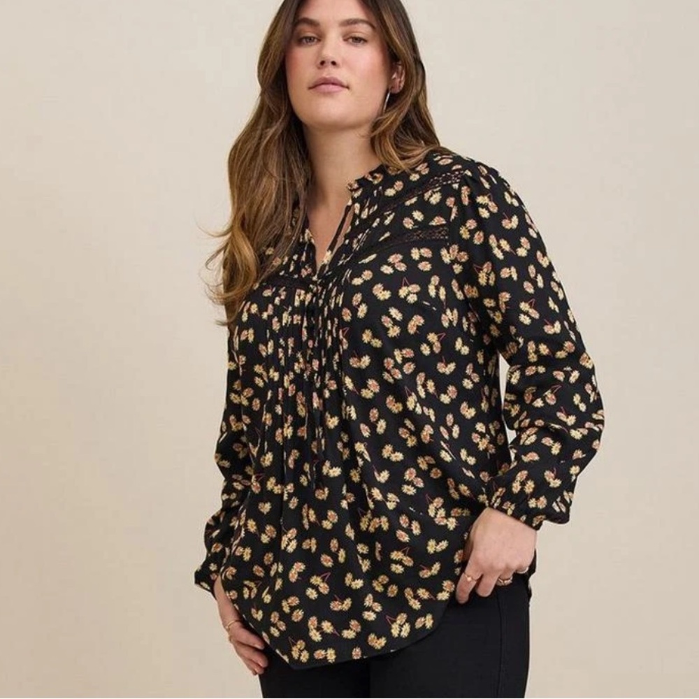 Torrid Lenny Peasant Long Sleeve Top Blouse Floral Daisy Boho Plus Size 4X - Picture 2 of 8